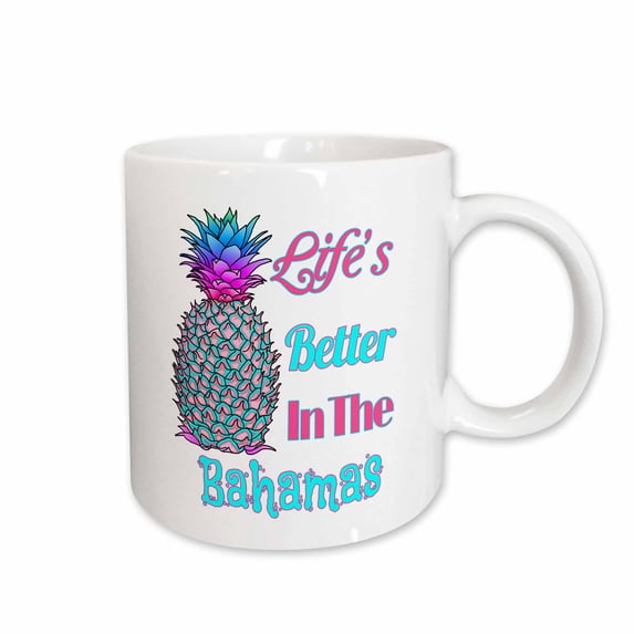 3drose, Lifes Better in the Bahamas Colorful Beach Quote with Pineapple., 11oz Mug