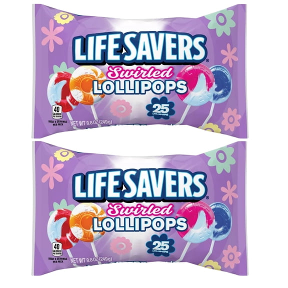 Lifesavers Easter Swirl Lollipops Bag 4 Assorted Flavors Individually Wrapped Candy Suckers for Kids Snacks Easte Basket Filler Goodies Bag Filler Candy Bowl Pinata & Birthday Party Favor 25ct(2 Pack)