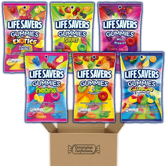 Lifesavers Gummies Lovers Variety Share Pack - 6 Bags - 1 7 oz Bag Each - 6 Different Flavors - Collisions, 5 Flavors, Exotics, Neons, Sours, Wild Berries in Cornershop Confections Pack
