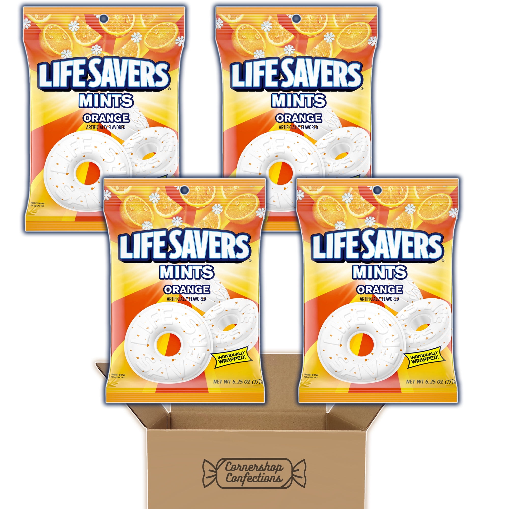 Lifesavers Orange Hard Mint Candy 4 Bag Bundle Pack Orange Flavored