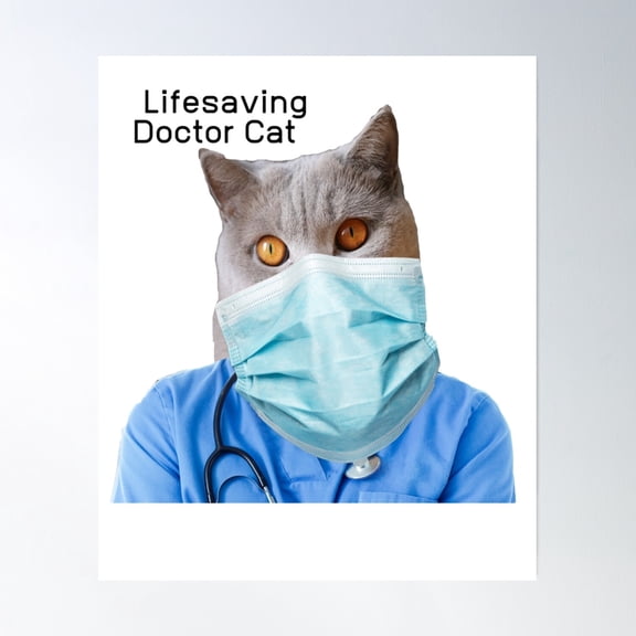 Lifesaving Doctor Cat Poster Wall Art, Modern Wall Decor, 12x18 UNFRAMED