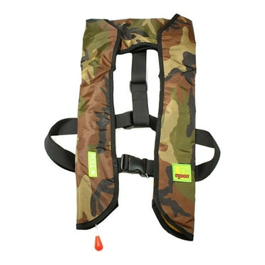 Lifesaving Pro® Premium 33G Manual Inflatable PFD Survival Buoyancy Life Jacket Vest - Green Camo