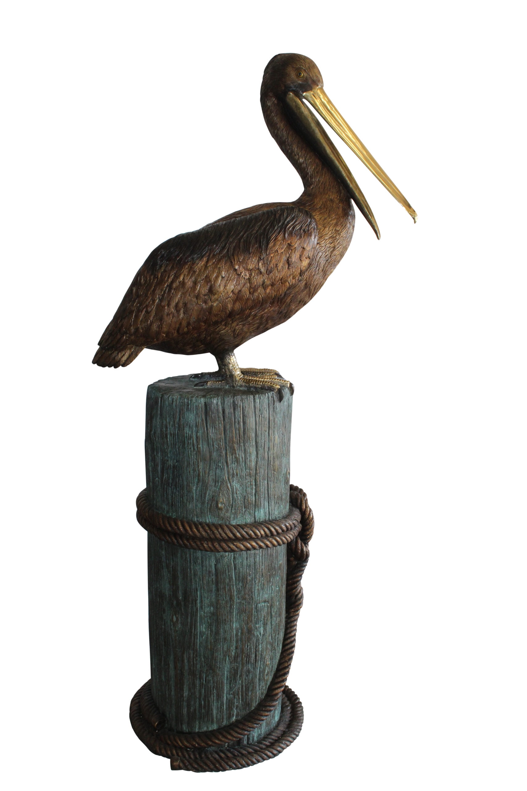 Nifao Pelican Outdoor Fountain Statue Mounted on Tree Stump, Lifesize Bronze Garden Water Feature for Patio & Yard – Garden Outdoor Decor Sculpture, 33"L x 23"W x 73"H