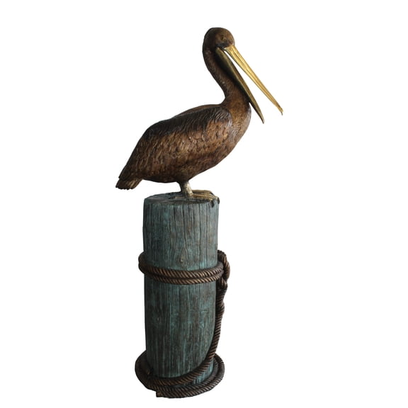 Nifao Pelican Outdoor Fountain Statue Mounted on Tree Stump, Lifesize Bronze Garden Water Feature for Patio & Yard Garden Outdoor Decor Sculpture, 33"L x 23"W x 73"H