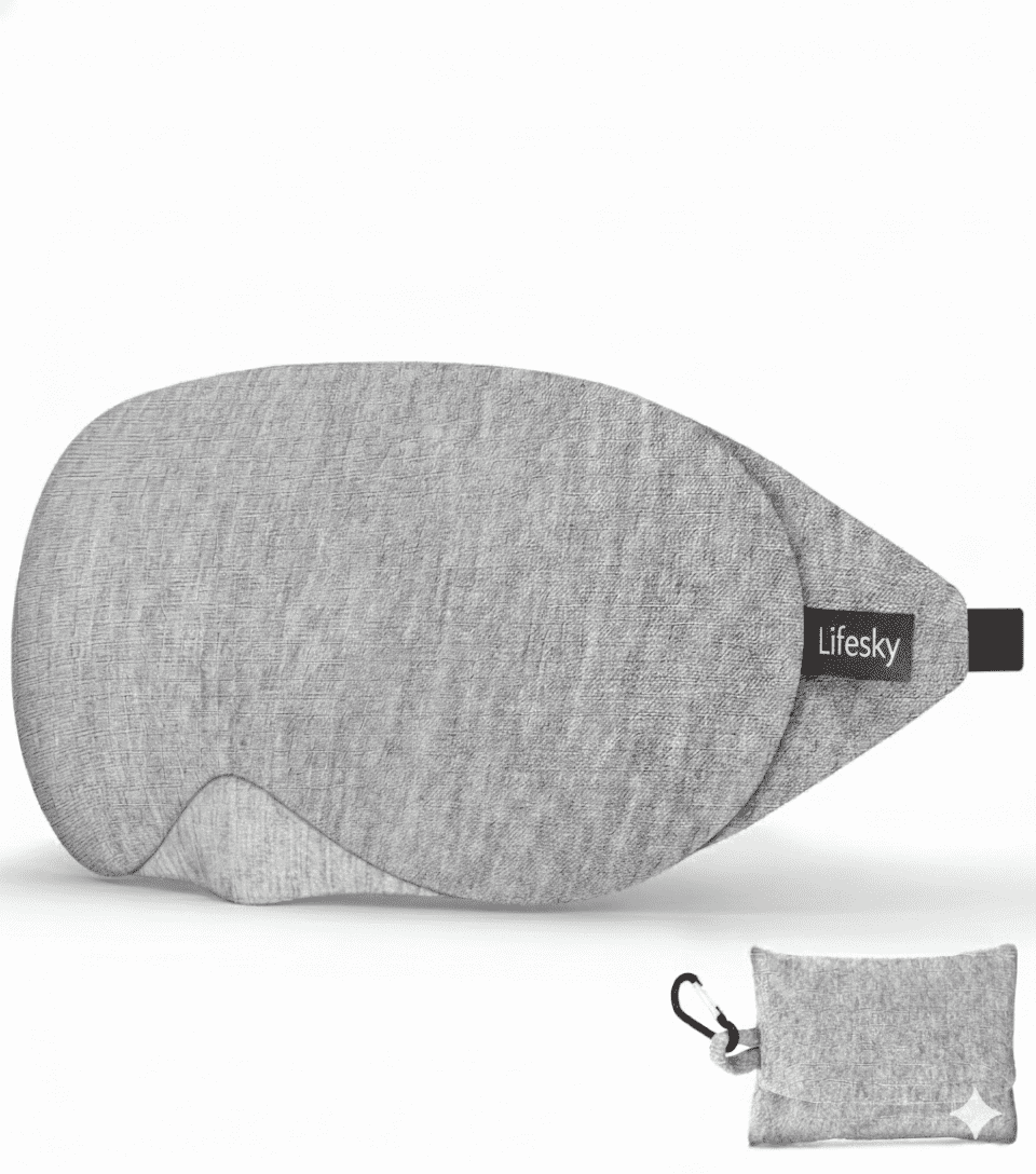 Lifesky Breathable Fabric Soft Ergonomic Design Adjustable Fit Sleep Eye Mask for Sleep with Travel Pouch, Gray