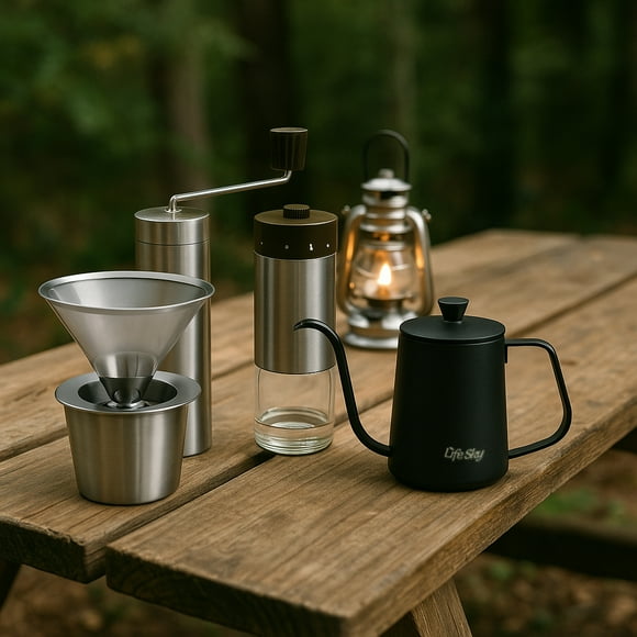 Lifesky Portable Pour Over Coffee Maker Travel Kit 9-Piece Manual Coffee Brewing Set with Grinder, Dripper, Gooseneck Kettle, Double Wall Mugs & Storage Case Ideal for Camping, Hiking & Office