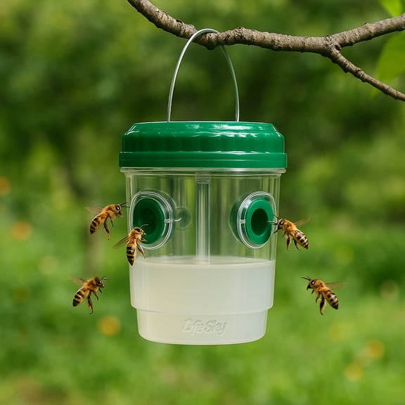 Lifesky Solar Powered Wasp Trap with LED Light Waterproof Insect Catcher for Outdoor Use, Fruit Fly & Bug Trap for Garden, Orchard, Camping Reusable & Eco-Friendly Design