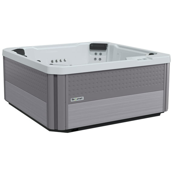 LIFESMART Square Hot Tub Spa with Locking Tub Cover, Stainless Steel Gray