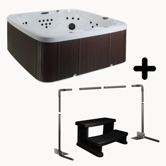 Lifesmart LS600DX Accessory Bundle - 7 Person, 65-Jet, 220v Spa, Sea Salt/ Espresso Brown with a cover lifter and spa steps included!