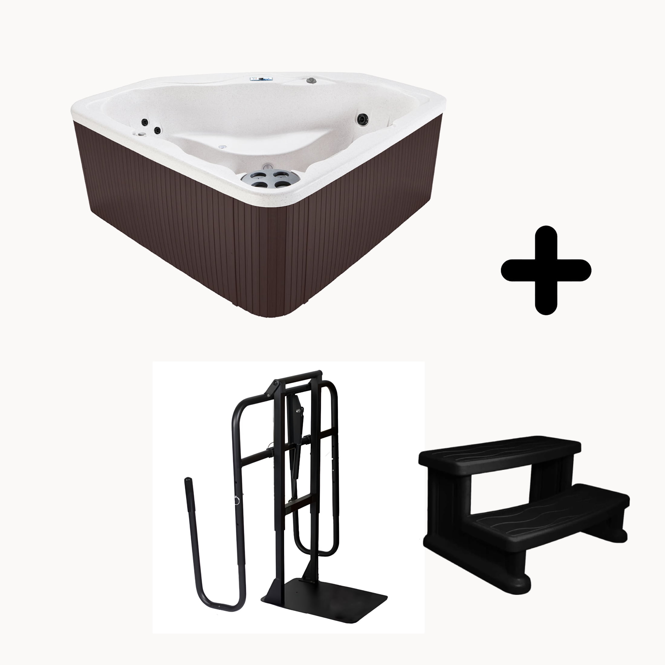 Lifesmart LS300 Plus Bundle, 2-3 Person 17-jet Spa in Arctic White/Espresso with a cover lifter and spa steps included!