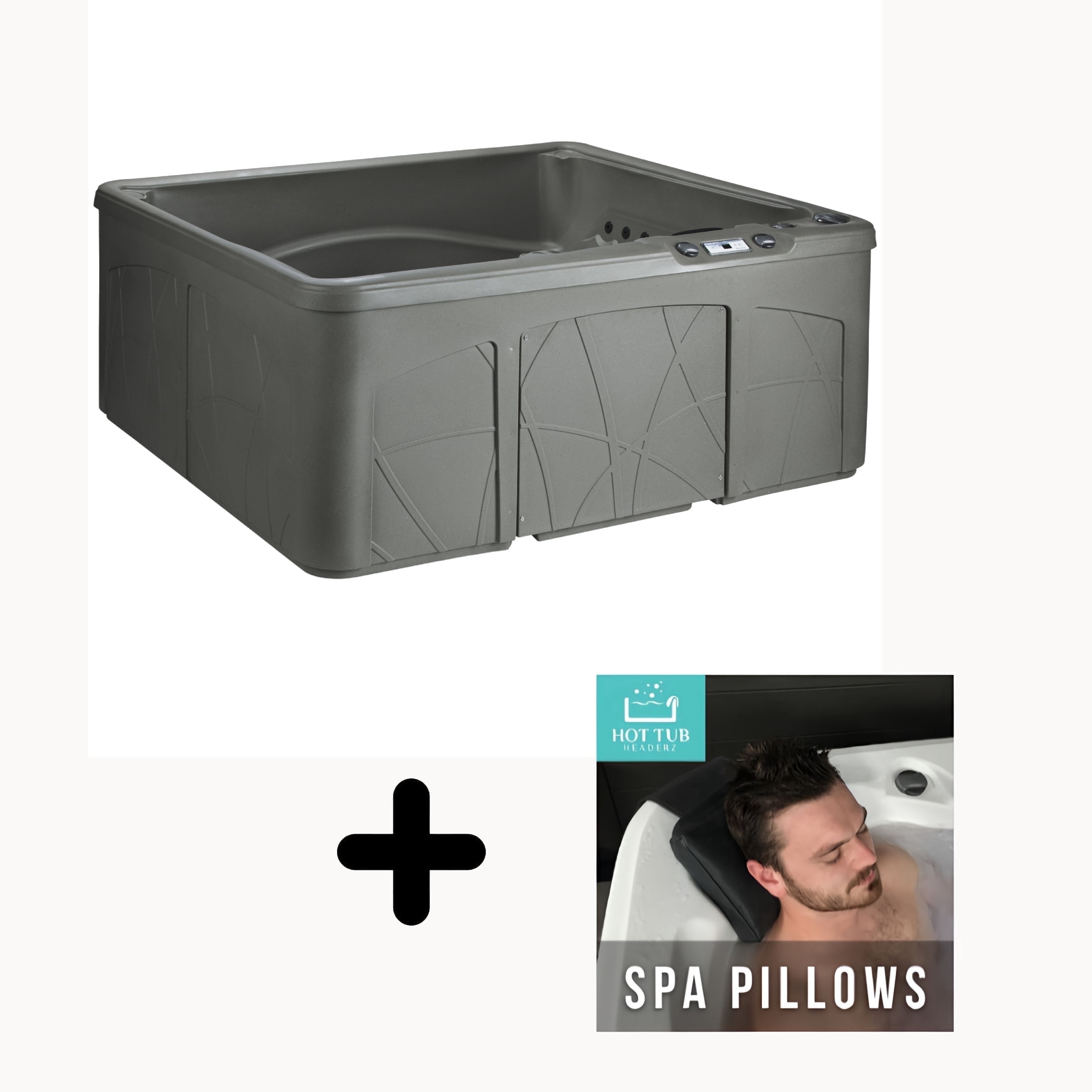 Lifesmart LS350DX Pillow Bundle 5-Person Outdoor Patio Hot Tub Spa W/ 28 Jets & Cover, Taupe with Spa Pillows included!