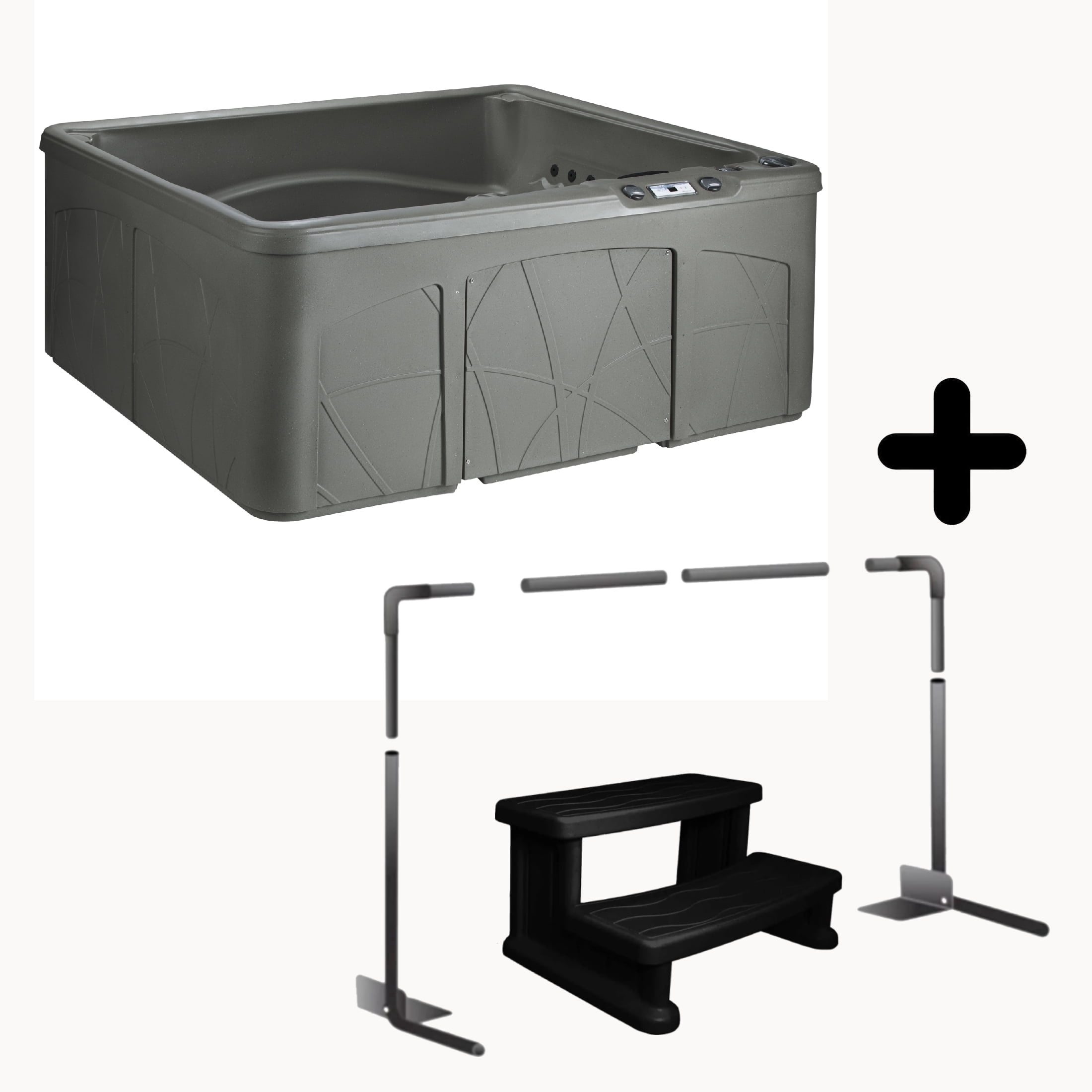 Lifesmart LS350DX Taupe Accessory Bundle - 5 Person, 28 Jets, Taupe with a cover lifter and steps included!