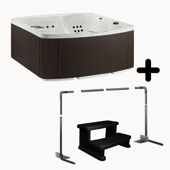 Lifesmart LS550 Plus Accessory Bundle - 5 Person, 65- Jet, 220-Volt Spa Sea Salt/ Espresso with a cover lifter and spa steps included!