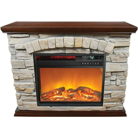 Lifesmart - Large Square Infrared Faux Stone Fireplace - Black