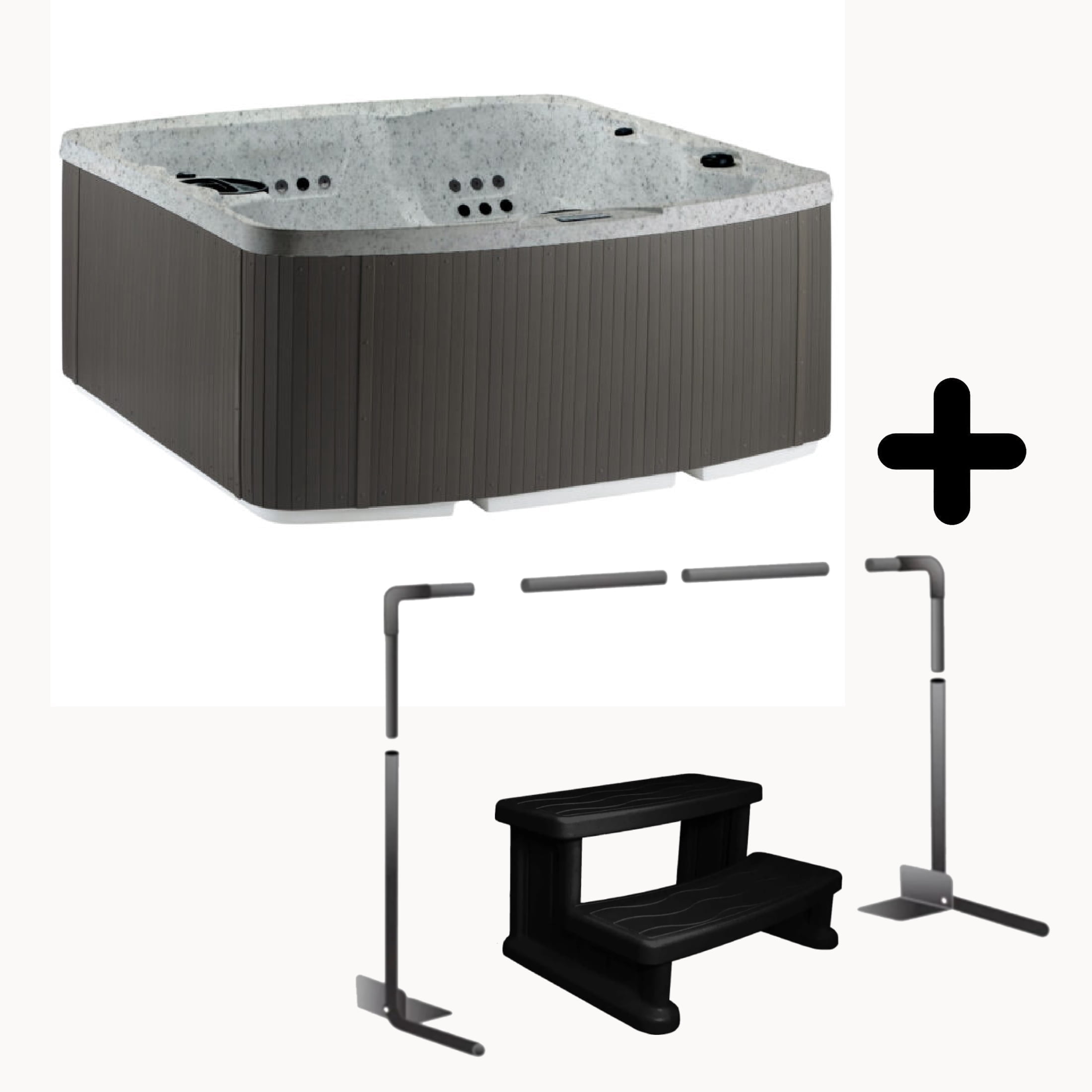 Lifesmart Leganza Accessory Bundle - 6 Person, 230V Hot Tub Spa w/90 Jets in Sea Salt/Coastal Gray with a cover lifter and spa steps included!