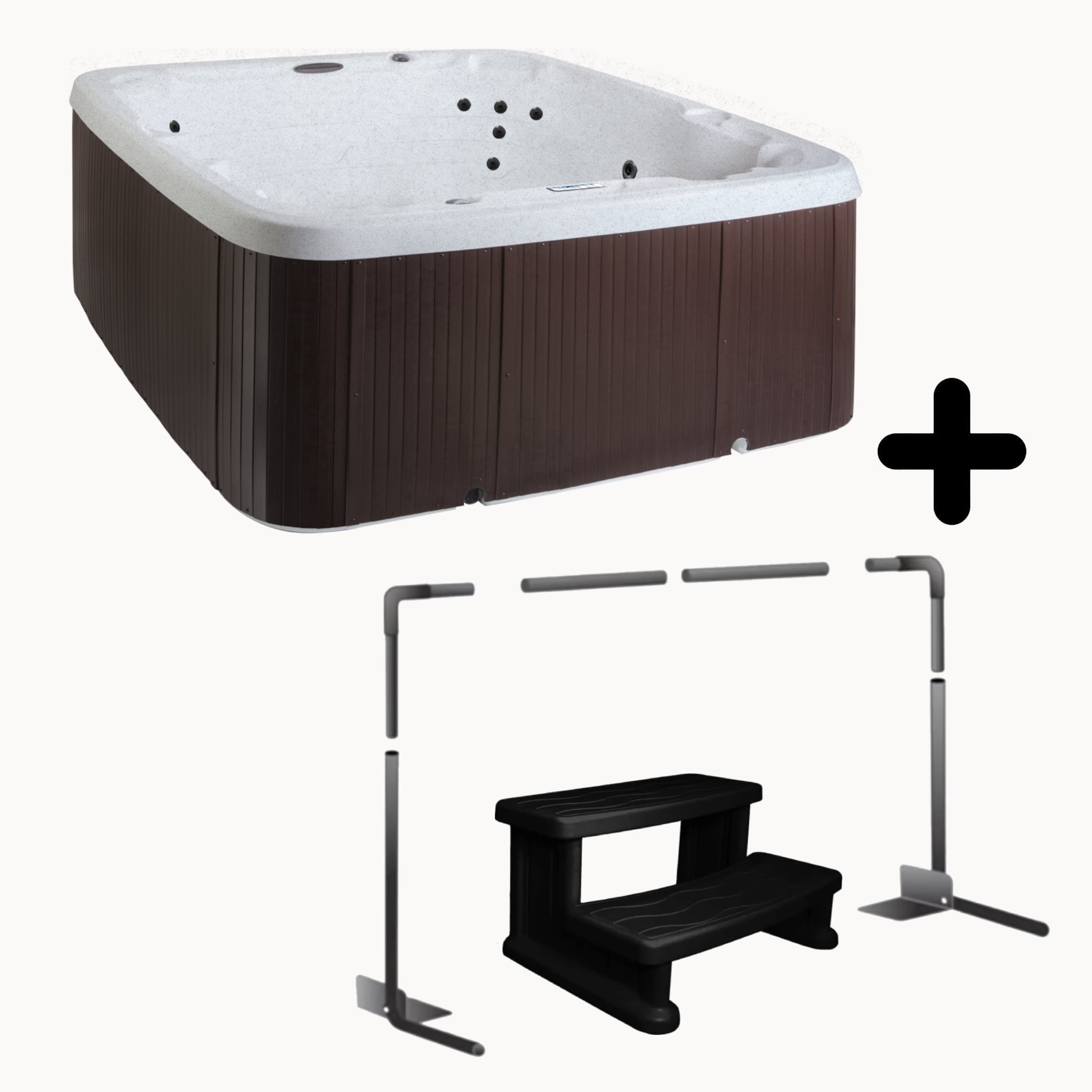 Lifesmart LS450DX Accessory Bundle - 7 Person, 22-Jet, Plug & Play Spa, Sea Salt/ Espresso Brown with a cover lifter and spa steps included!