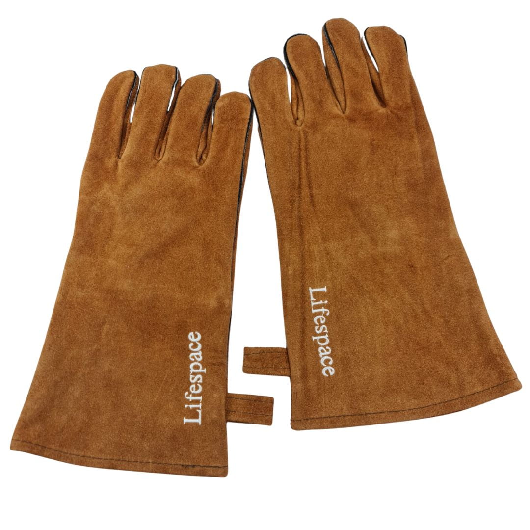 Lifespace Brown Leather Grill Gloves lined for extra comfort