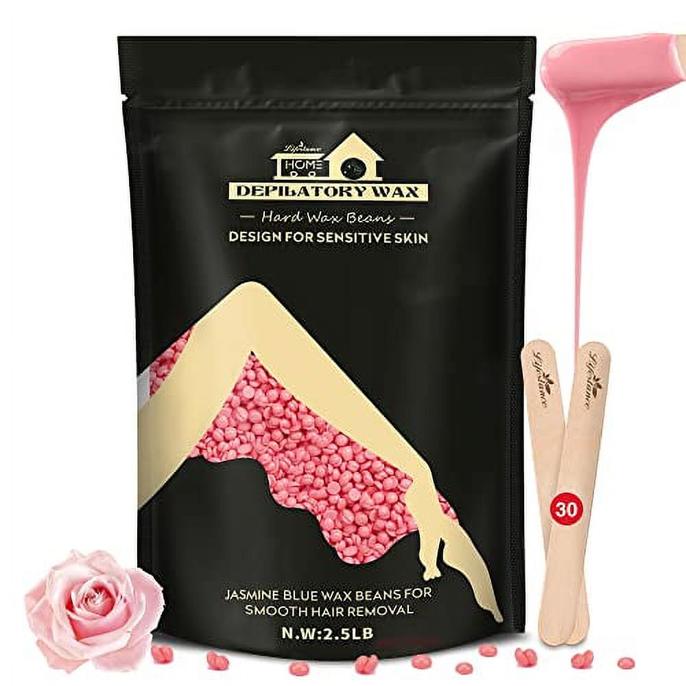 Lifestance 2.5lb Wax Beads Hair Removal Kit, Rose Pink Hard Wax Beans with 30 Applicators for