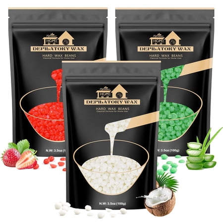 Lifestance Coconut Strawberry Aloe Vera 3 pack Hard Wax Beads Kit for Women at Home Face and Body Hair Removal, 10.6 oz