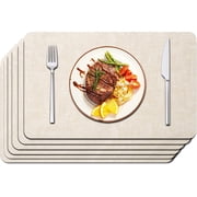 Lifestance Faux Leather Placemats Set of 6, Waterproof Heat Resistant Non Slip Dining Table Mats, 17x12 inch Rectangle Beige, Indoor Outdoor Use
