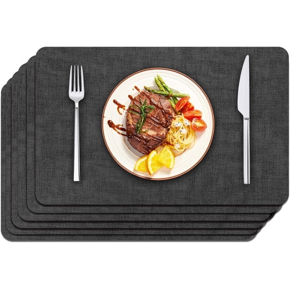 Lifestance Faux Leather Placemats Set of 6, Waterproof Heat Resistant Non Slip Dining Table Mats, 17x12 inch Rectangle Black, Indoor Outdoor Use