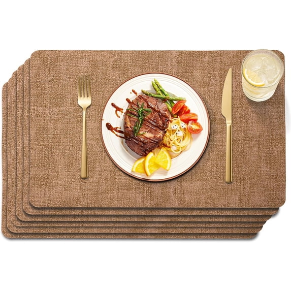 Lifestance Faux Leather Placemats Set of 6, Waterproof Heat Resistant Non Slip Dining Table Mats, 17x12 inch Rectangle Brown, Indoor Outdoor Use