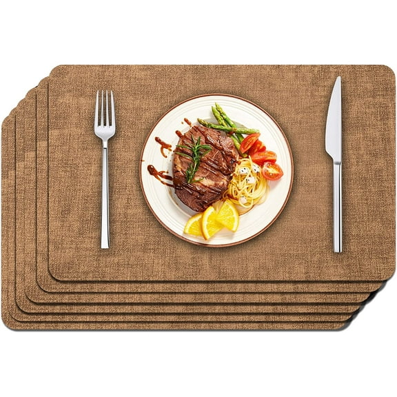 Lifestance Faux Leather Placemats Set of 6, Waterproof Heat Resistant Non Slip Dining Table Mats, 17x12 inch Rectangle Brown, Indoor Outdoor Use