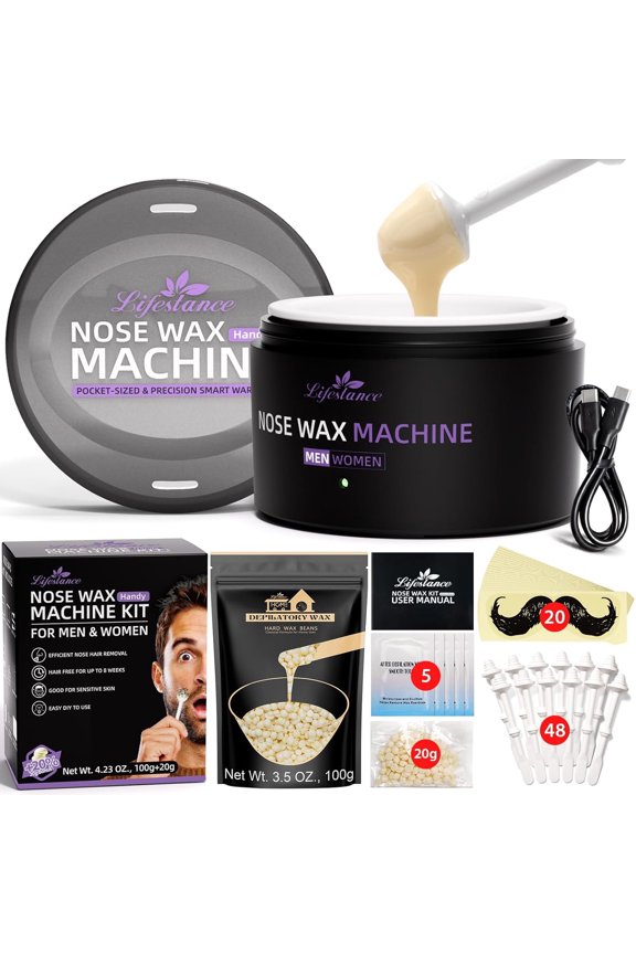 Nose Wax Kit for Men & Women, USB Fast Heating, Smart Temp Control, Pocket Wax Machine Kit for Nose Ear Eyebrow Face Painless Hair Removal