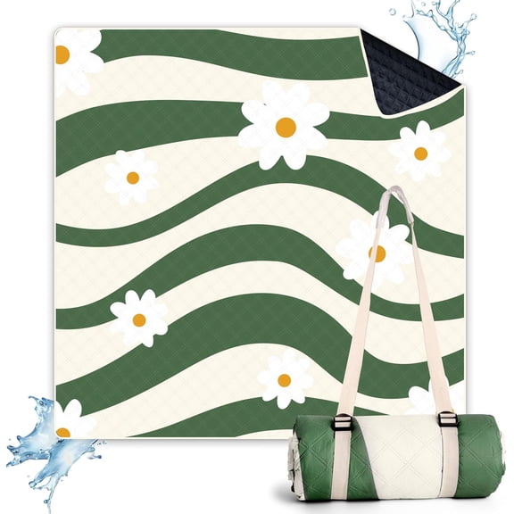 Lifestance Outdoor Picnic Blankets Extra Large in Versailles Daisy Design, 79" x 79" Waterproof Sandproof Foldable Compact Beach Blanket for Grass Park Mat