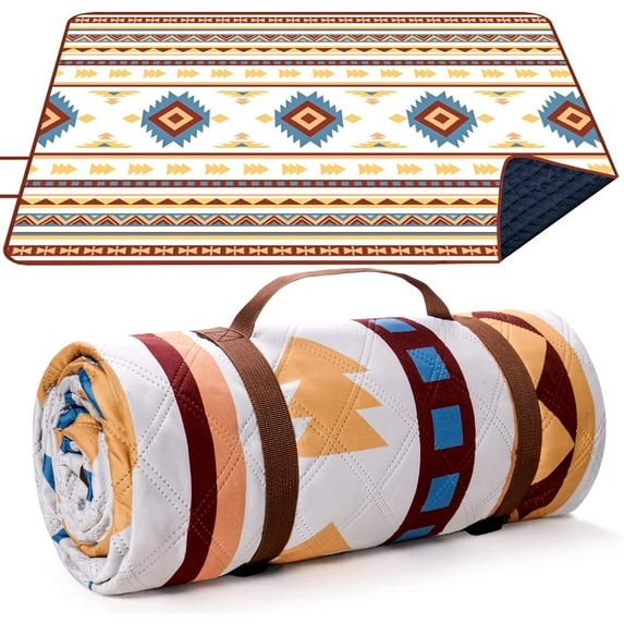 Lifestance Outdoor Picnic Blankets Extra Large in Outlets Design, 79" x 79" Waterproof Sandproof Foldable Compact Beach Blanket for Grass Park Mat