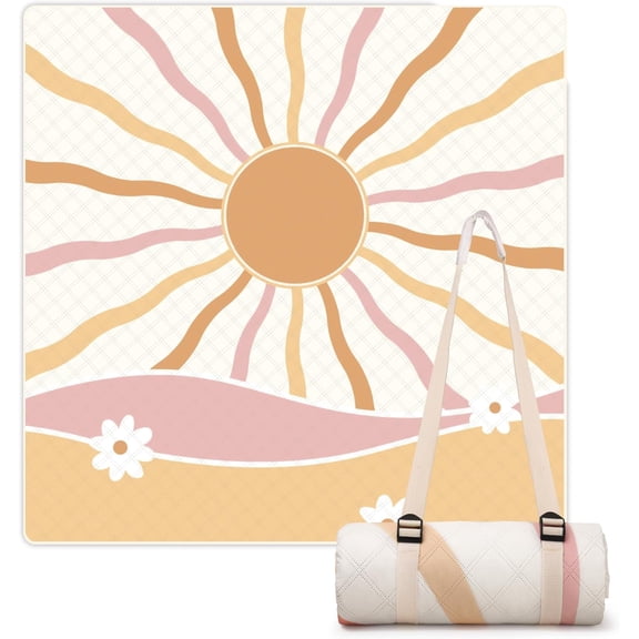 Lifestance Outdoor Picnic Blankets Extra Large in Sicily Design, 79" x 79" Waterproof Sandproof Foldable Compact Beach Blanket for Grass Park Mat