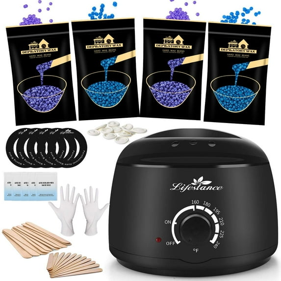 Lifestance Waxing Kit Hair Removal Starter Wax Warmer Kit with 47 Wax Accessories Relaxing Lavender Formulas Hard Stripless Wax Beads for Full Body Legs Face Armpit Bikini Brazilian