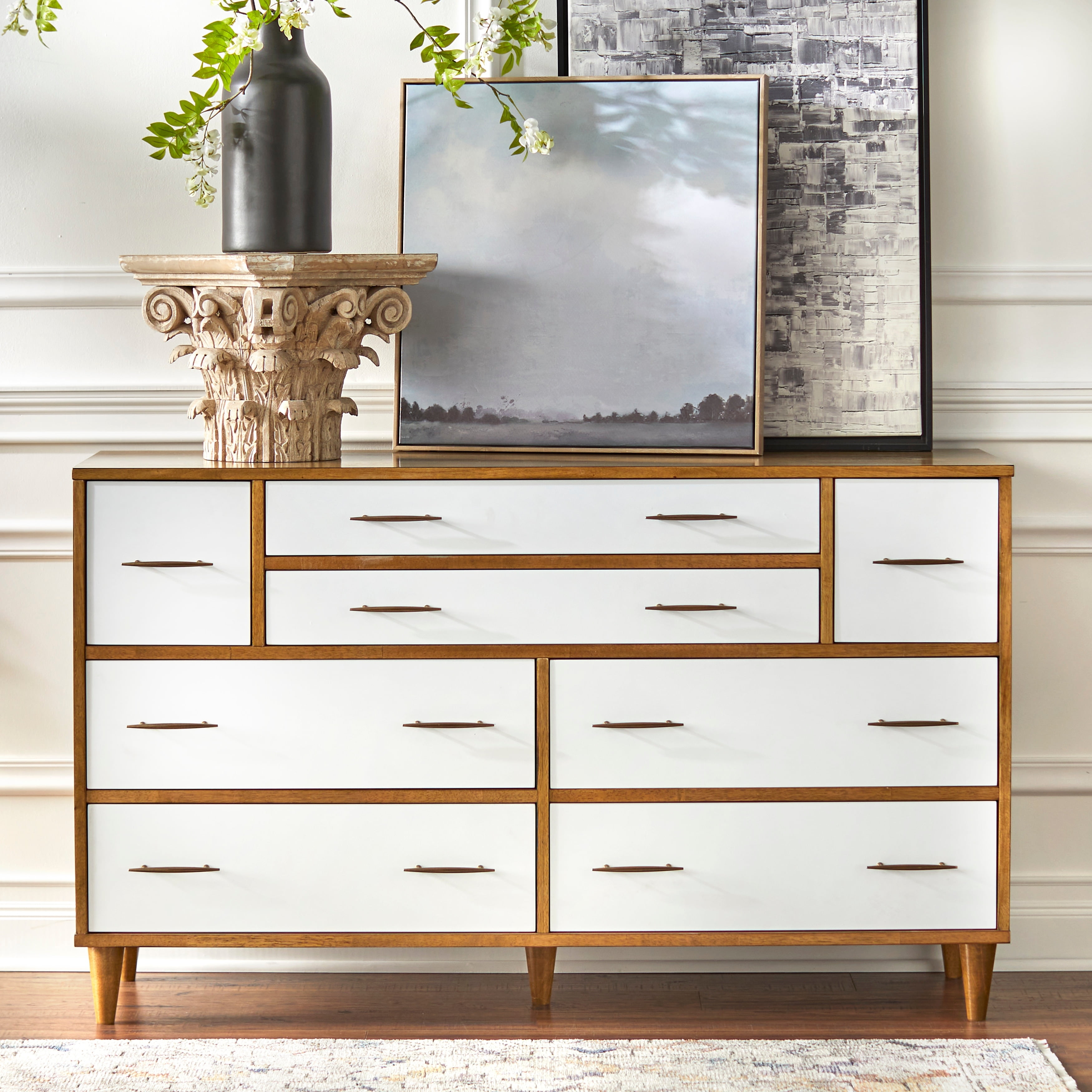 Lifestorey Ana 8Drawer MidCentury Modern Dresser White/Lightwood