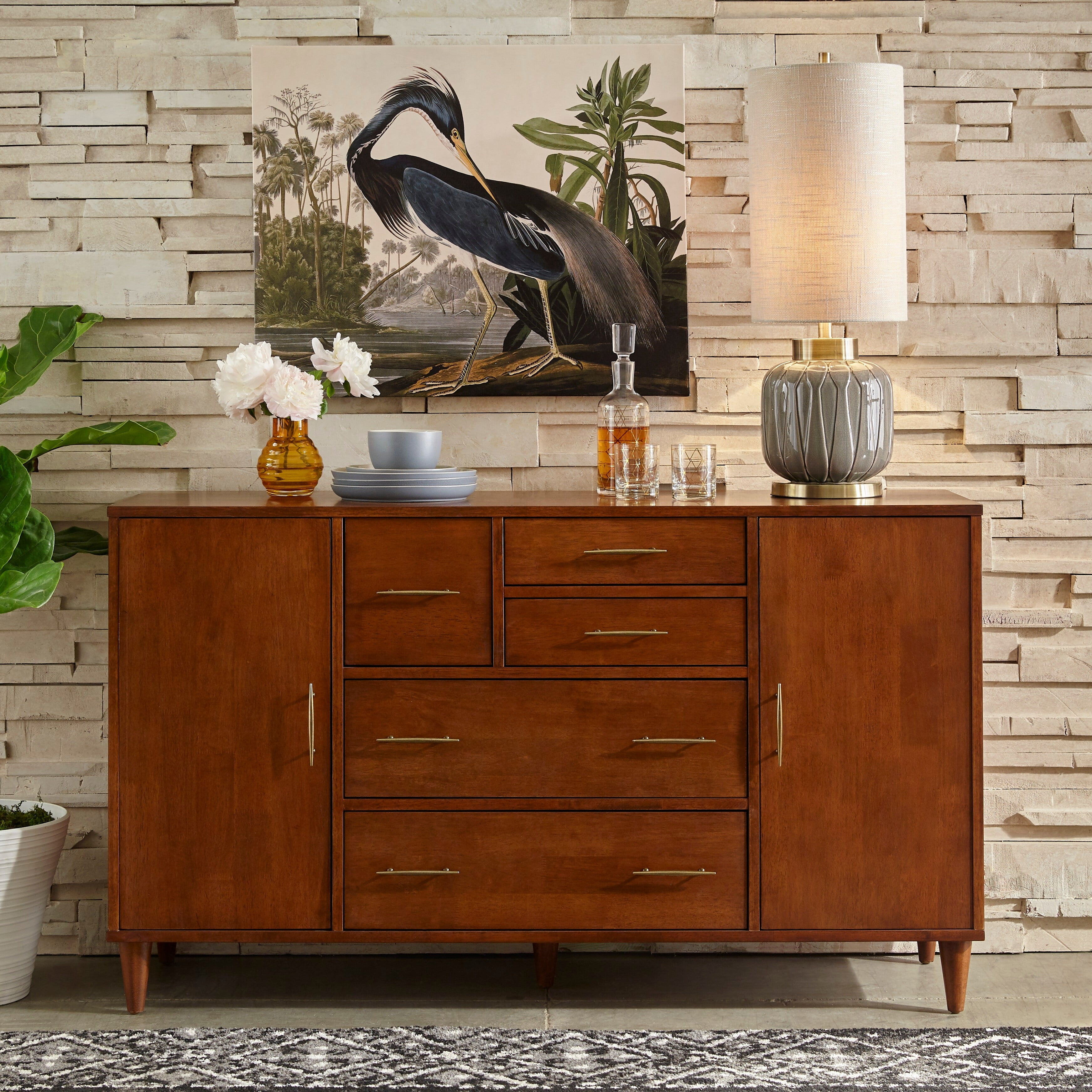Lifestorey Ana Mid Century Buffet Sideboard Oak Oak Finish