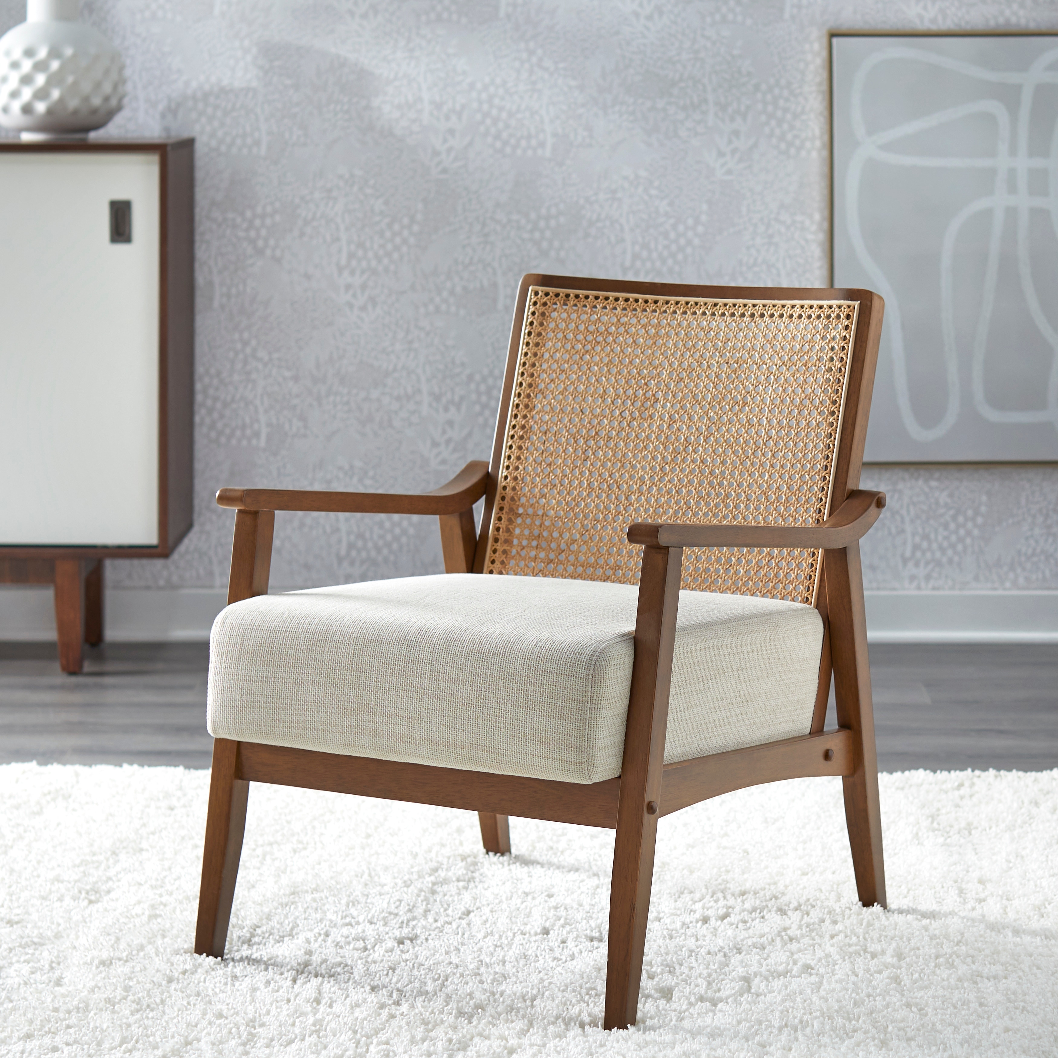 Lifestorey Serena Cane and Solid Wood Accent Chair Walnut