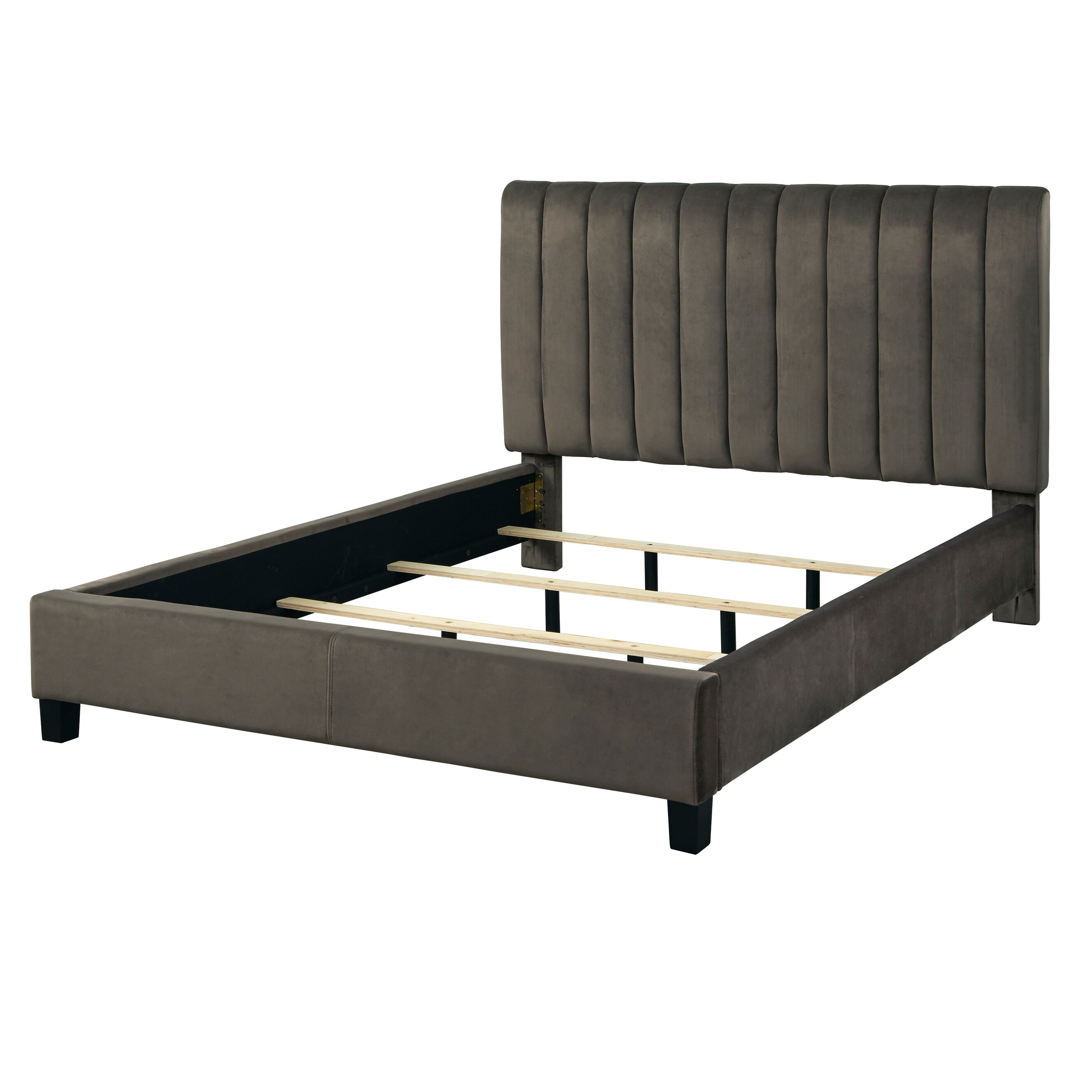 Lifestorey Teagan Channeltufted Queen Bed Taupe Velvet
