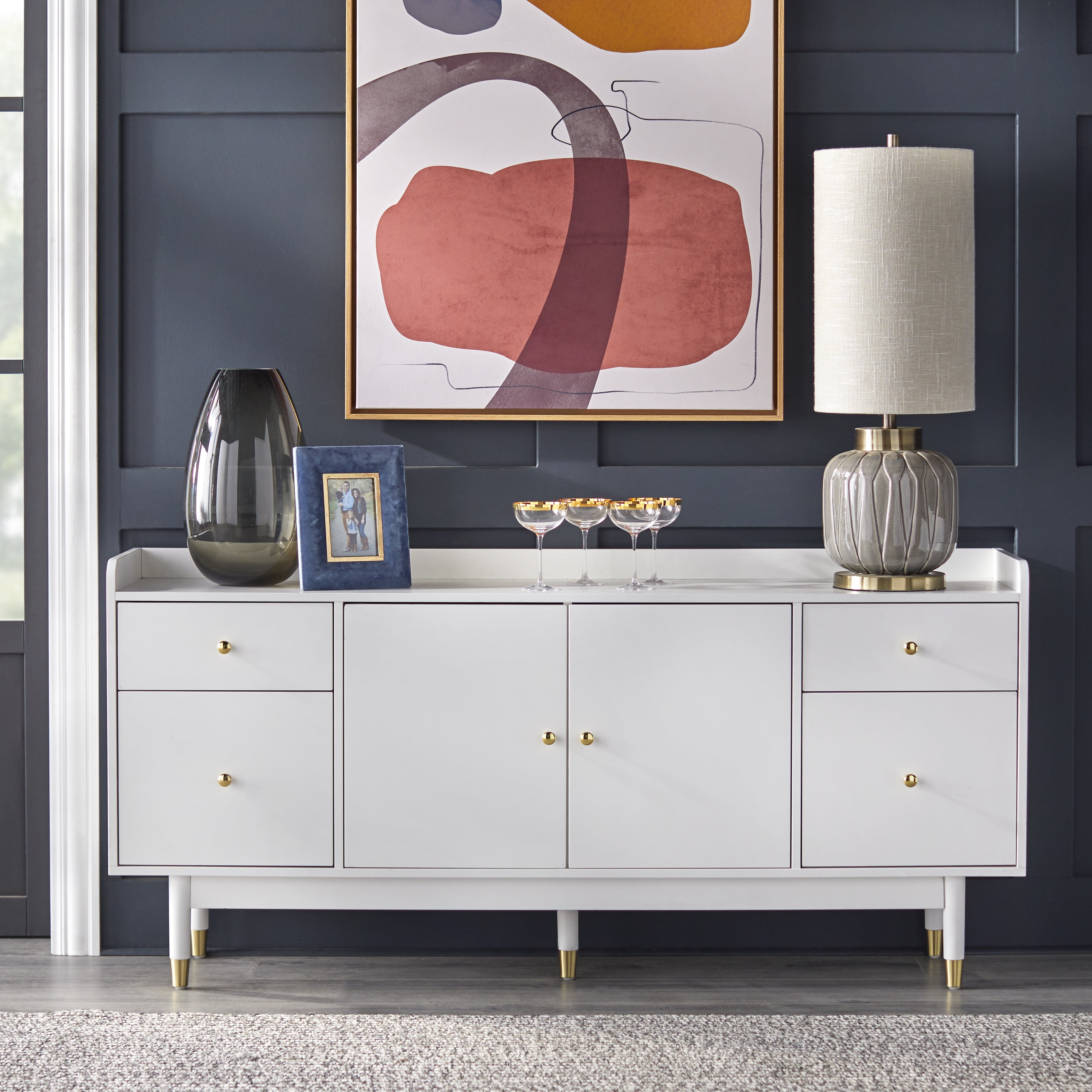Lifestorey Thalia Mid-century White 2-Door 4-Drawer Sideboard Buffet