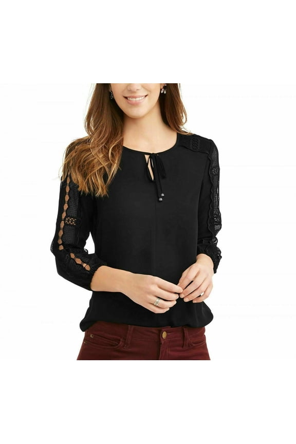 Lifestyle Attitude Blouse Women's Size M Black Lace Sleeve Top