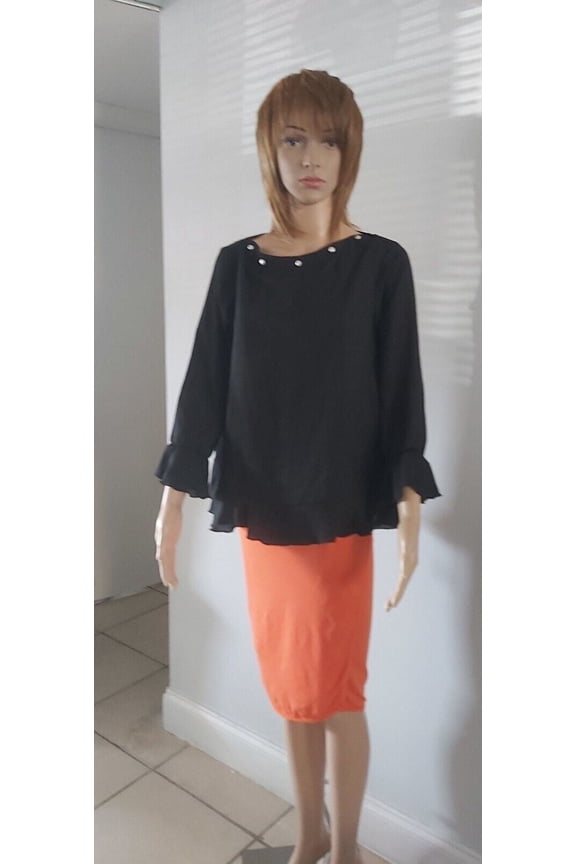Lifestyle Attitude Blouse Womens Size S Black Pearl Neck