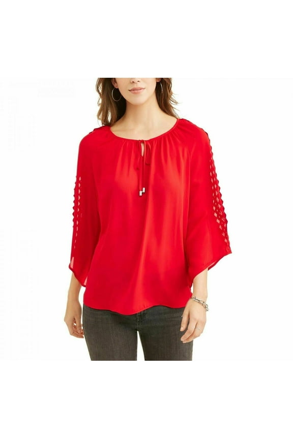 Blouse Women's Size M Red Fluted Sleeve Top