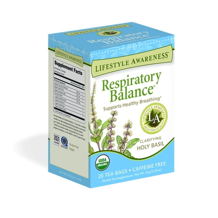 Lifestyle Awareness Respiratory Balance Tea with Clarifying Holy Basil, Caffeine Free, 20 Tea Bags