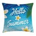 thumbnail image 1 of Lifestyle Decor Throw Pillow Cushion Cover, Hello Summer Quote with Palm Leaves Plumeria Flowers over the Ocean Illustration, Decorative Square Accent Pillow Case, 24 X 24 Inches, Blue, by Ambesonne, 1 of 2