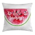 thumbnail image 1 of Lifestyle Decor Throw Pillow Cushion Cover, Watercolor Watermelon Figure with Hello Summer Motivation Quote Paint Print, Decorative Square Accent Pillow Case, 16 X 16 Inches, Red Green, by Ambesonne, 1 of 2