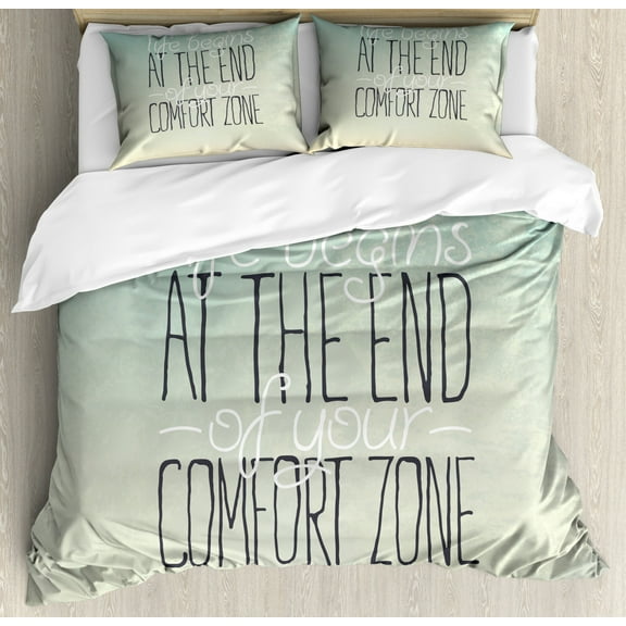 Lifestyle Duvet Cover Set King Size, Motivational Life Begins at the End of Your Comfort Zone Quote Concept Print, Decorative 3 Piece Bedding Set with 2 Pillow Shams, Multicolor, by Ambesonne