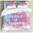 thumbnail image 1 of Lifestyle Duvet Cover Set, Make It Happen Hand Written Positive Words in Paintbrush Art, Decorative 3 Piece Bedding Set with 2 Pillow Shams, Queen Size, Blue Fuchsia, by Ambesonne, 1 of 3