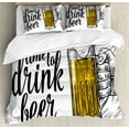 thumbnail image 1 of Lifestyle Duvet Cover Set, Time to Drink Beer Words with a Man Hand Holding the Mug Toast Illustration, Decorative 3 Piece Bedding Set with 2 Pillow Shams, King Size, Yellow Black, by Ambesonne, 1 of 3