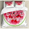 thumbnail image 1 of Lifestyle Duvet Cover Set, Watercolor Watermelon with Hello Summer Motivation Words Paint Print, Decorative 3 Piece Bedding Set with 2 Pillow Shams, King Size, Red and Green, by Ambesonne, 1 of 3