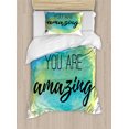 thumbnail image 1 of Lifestyle Duvet Cover Set, You are Inspirational Words on Watercolor Painbrush Design Print, Decorative 2 Piece Bedding Set with 1 Pillow Shams, Twin Size, Sky Blue Green, by Ambesonne, 1 of 3