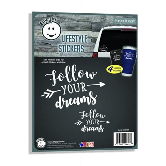 Lifestyle Follow Your Dreams Car Stickers, Outdoor Rated Vinyl Sticker Decals, 4 Stickers