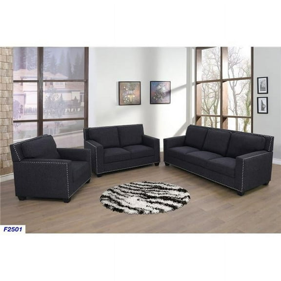 Lifestyle Furniture 3 Piece Contemporary Linen Fabric Living Room Sofa Set, Dark Grey